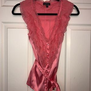 Authentic Bebe Ruffle silk blouse SZ Small